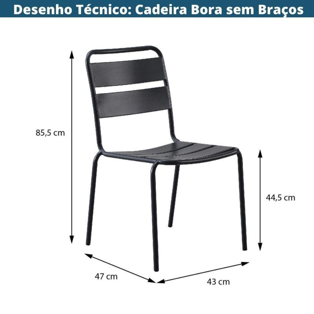 Cadeira Empilhável Bora Or Design Em Ferro Com Pintura Epóxi Preto C- Proteção Uv E Uva área Externa - 4