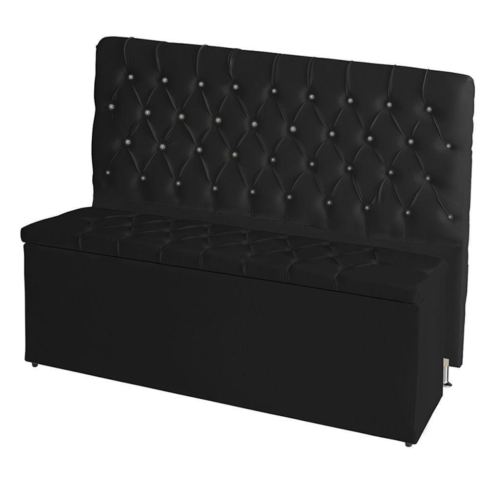 Kit Cabeceira De Cama E Calçadeira Baú Estrela Casal 140 Cm Suede Capitonê Preto Casa Móveis E Decoração - 1