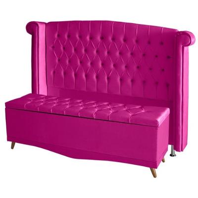 Kit Cabeceira De Cama Box E Calçadeira Baú Luxo Casal 140 Cm Suede Rosa Pink Do Lar Móveis