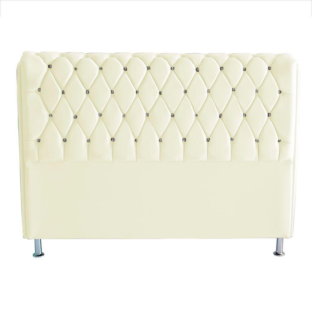 Cabeceira De Cama Box Londres Casal 140 Cm Suede Botão De Strass Branco Do Lar Móveis E Decoração - 1