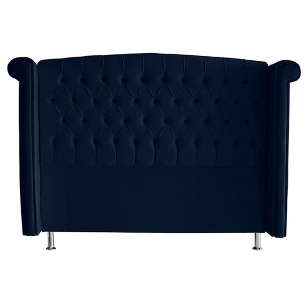 Kit Cabeceira De Cama Box E Calçadeira Baú Luxo King 195 Cm Suede Azul Marinho Do Lar Móveis - 2