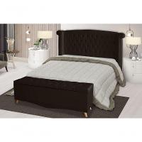 Kit Cabeceira De Cama Box E Calçadeira Baú Luxo Queen 160 Cm Suede Marrom Do Lar Móveis - 2