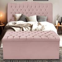 Kit Cabeceira E Calçadeira Baú Dunas Casal 140 Cm - Veludo Rose - 1