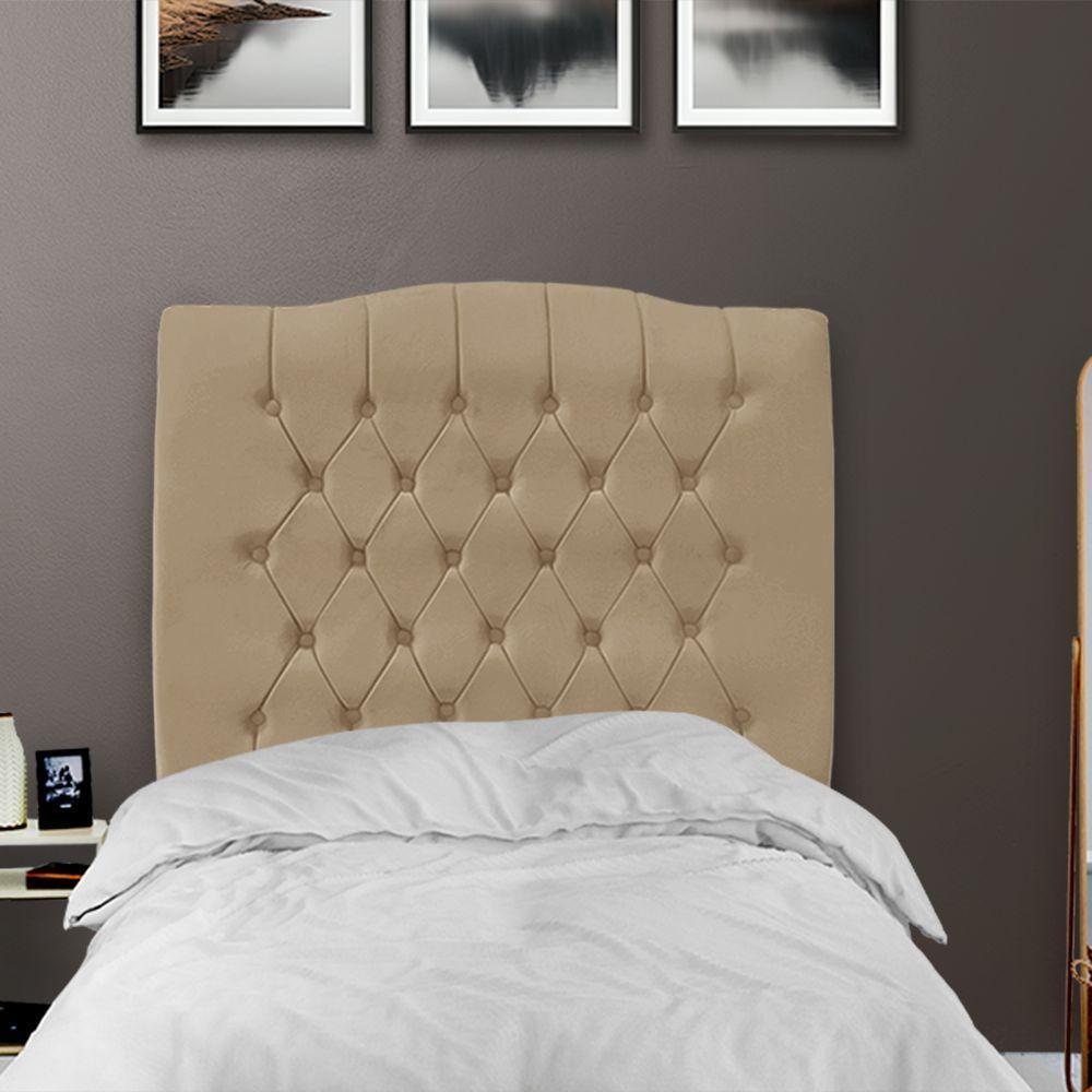 Cabeceira De Cama Box Solteiro 90 Cm Dunas - Veludo Bege Escuro - 2