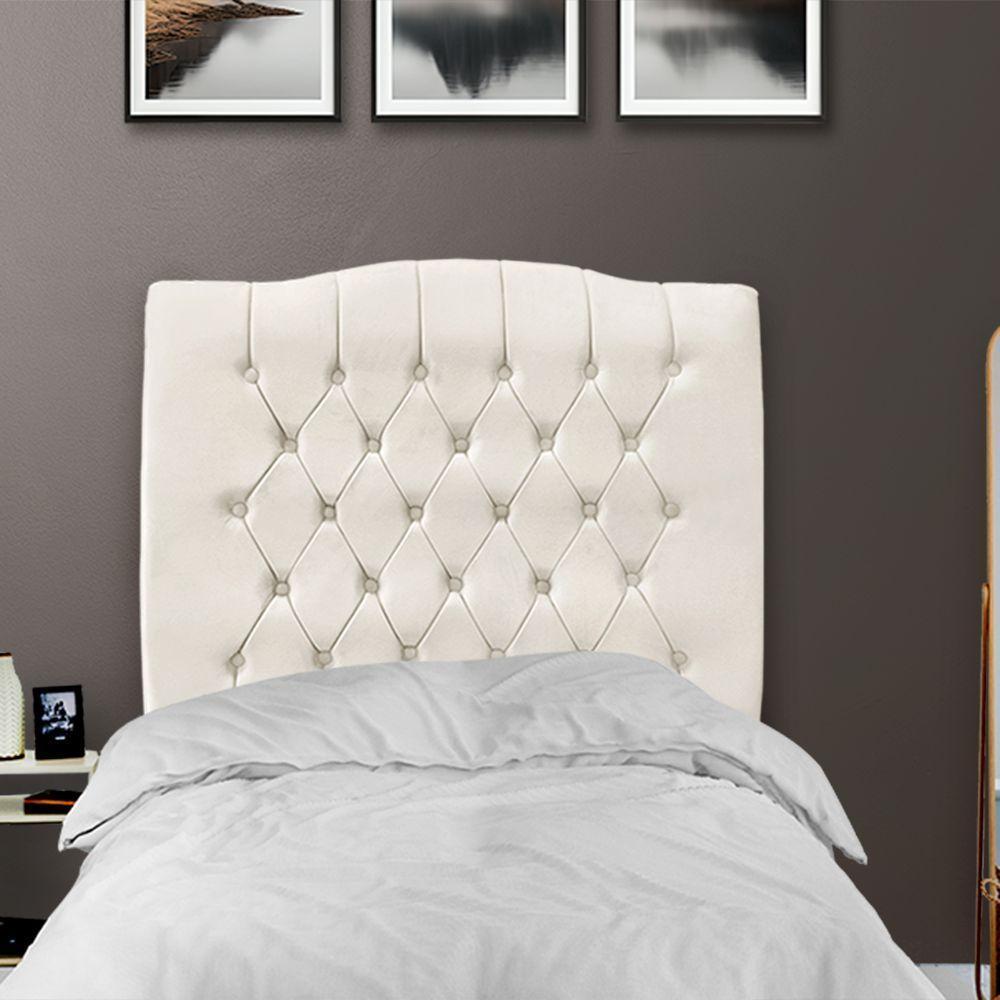 Cabeceira De Cama Box Solteiro 90 Cm Dunas - Veludo Bege Claro - 2