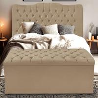 Kit Cabeceira E Calçadeira Baú Dunas Queen 160 Cm - Veludo Bege Escuro - 1