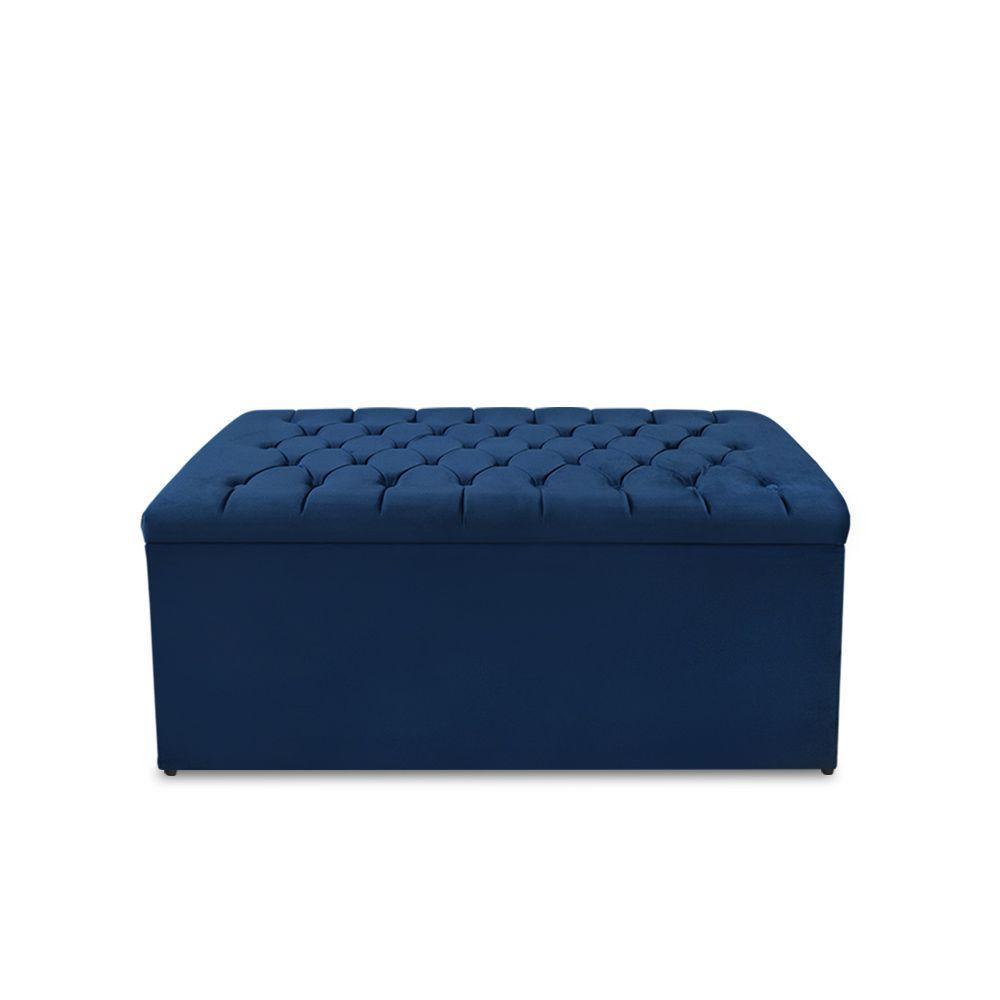 Kit Cabeceira E Calçadeira Baú Dunas Queen 160 Cm - Veludo Azul - 4