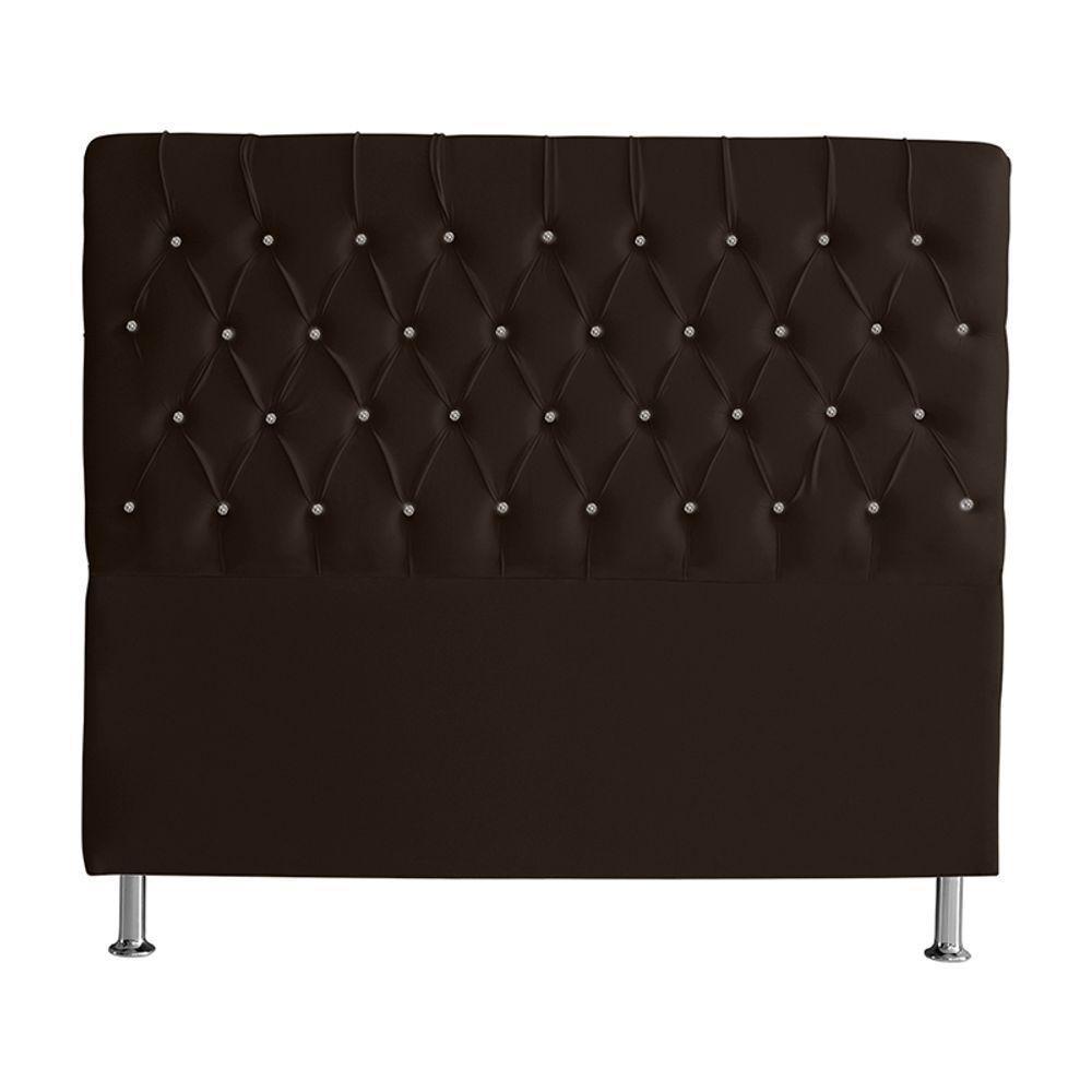 Cabeceira De Cama Box Paris Casal 140 Cm Botão Strass Suede Marrom Do Lar Móveis - 1