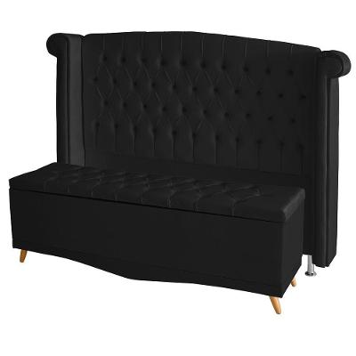 Kit De Quarto Cabeceira De Cama Box E Calçadeira Baú Toquio Casal Queen 160 Cm Suede Preto Do Lar Móveis E Decoração