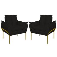 Kit 02 Poltronas Base Metal Dourado Sala, Quarto Escritório Preto - 1