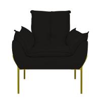 Kit 02 Poltronas Base Metal Dourado Sala, Quarto Escritório Preto