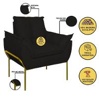 Kit 02 Poltronas Base Metal Dourado Sala, Quarto Escritório Preto - 5