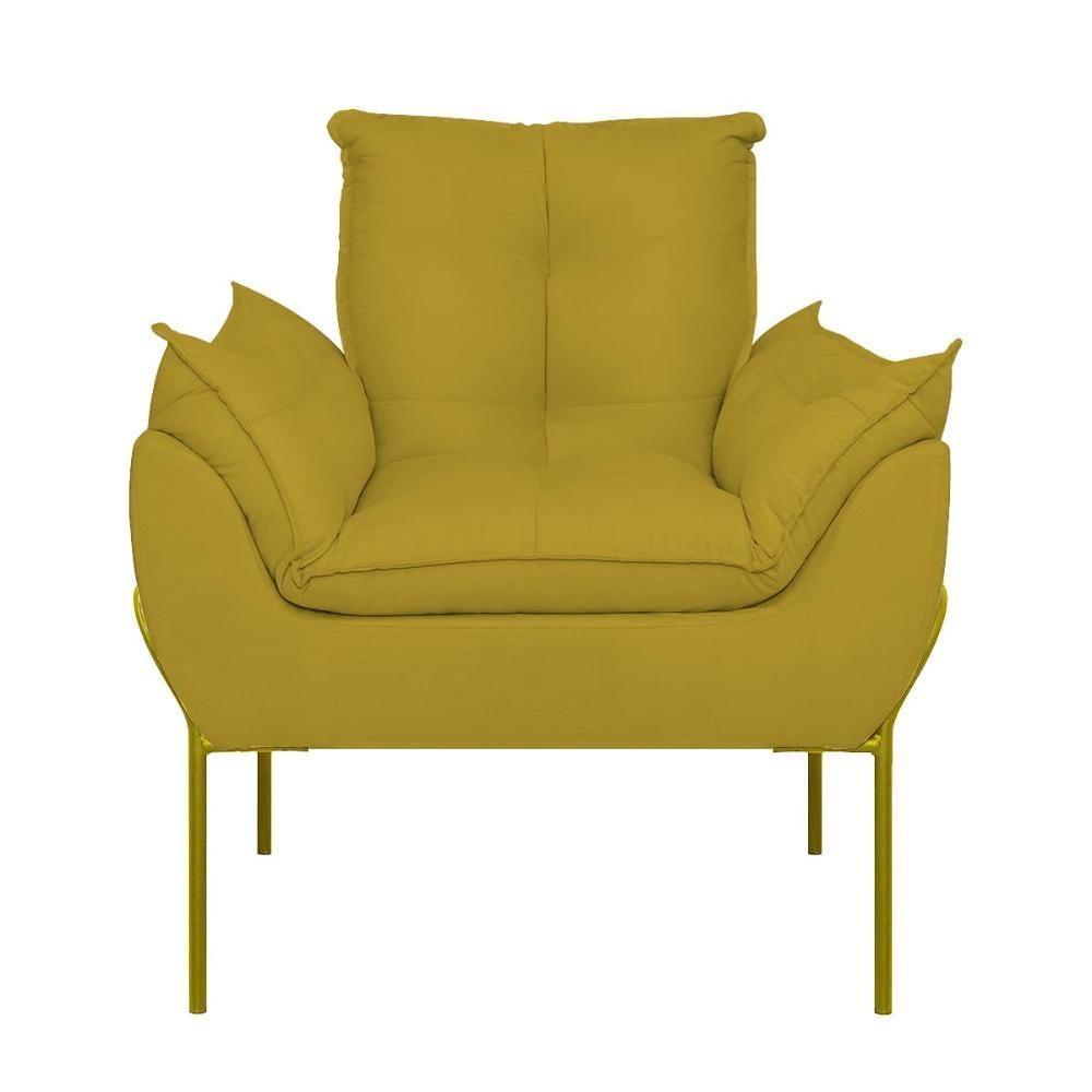 Kit 2 Poltronas Luxo Base Reforçada Metal Dourado Amarelo - 5