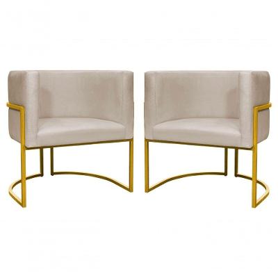Kit 2 Poltronas Decorativa Luxo Base De Metal Dourada Escritório Recepção Sala Suede Bege Do Lar Móveis E Decoração