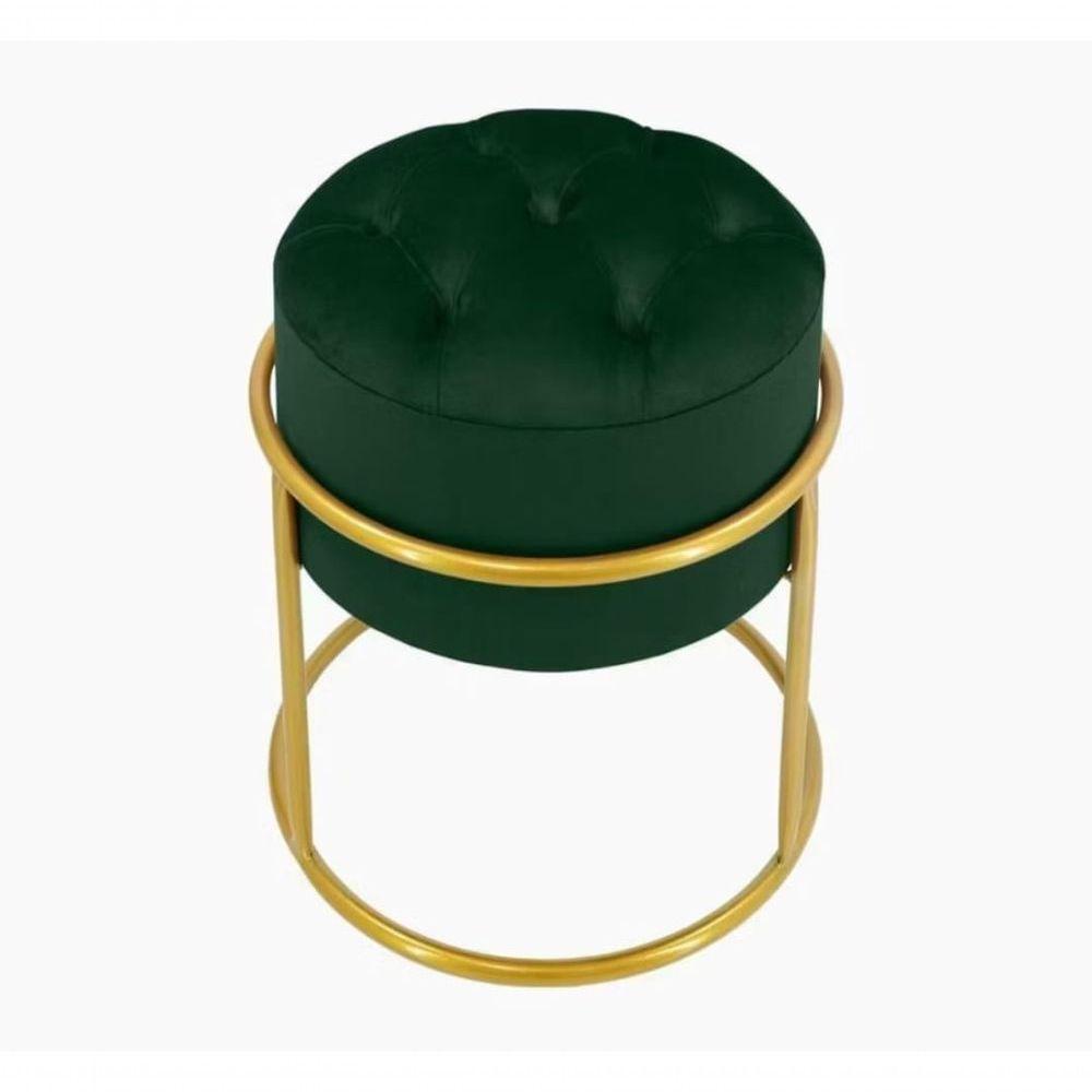 Puff Banqueta Estofado Decorativo Base De Ferro Capitonê Suede Verde Do Lar Móveis E Decoração - 1