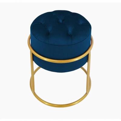 Puff Banqueta Estofado Decorativo Base De Ferro Capitonê Suede Azul Marinho Do Lar Móveis E Decoração