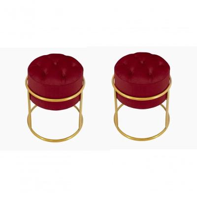 Kit 2 Puff Banqueta Estofado Decorativo Base De Ferro Capitonê Suede Bordo Do Lar Móveis E Decoração