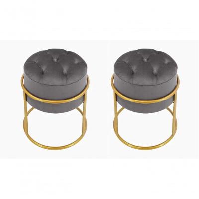 Kit 2 Puff Banqueta Estofado Decorativo Base De Ferro Capitonê Suede Grafite Do Lar Móveis E Decoração