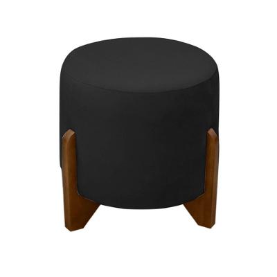 Puff Banqueta Decorativo Luiz Pés De Madeira Linho Preto Do Lar Móveis E Decoração