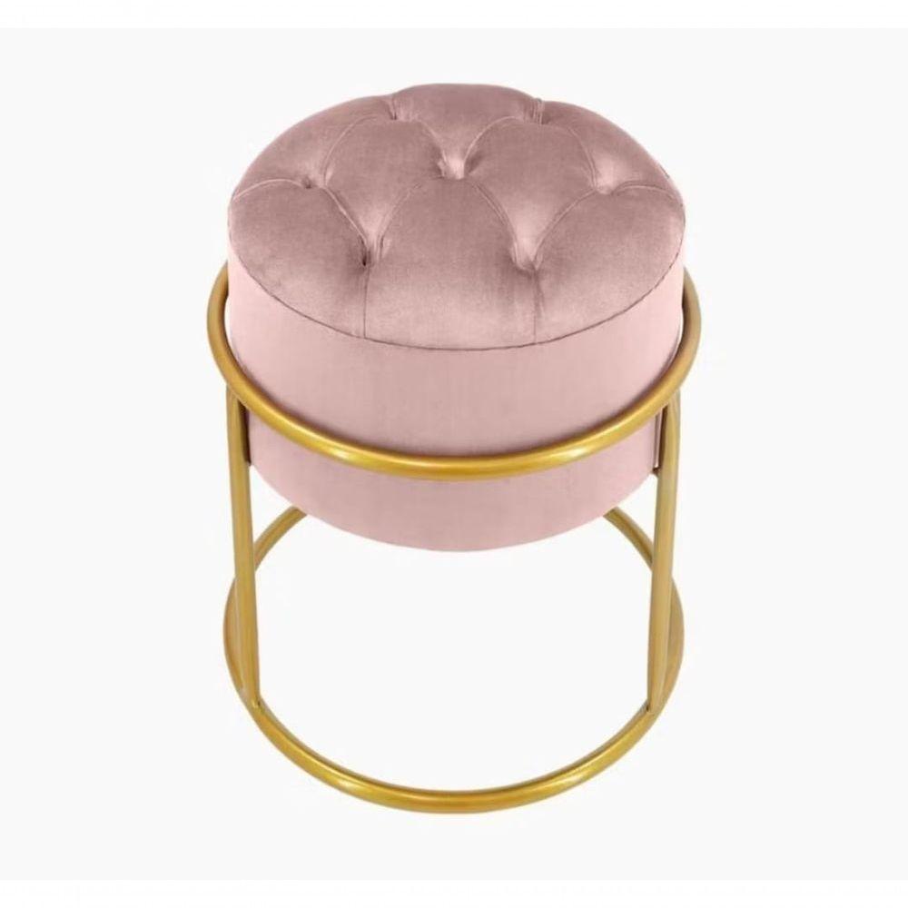 Puff Banqueta Estofado Decorativo Base De Ferro Capitonê Suede Rosa Do Lar Móveis E Decoração - 1
