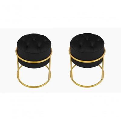 Kit 2 Puff Banqueta Estofado Decorativo Base De Ferro Capitonê Suede Preto Do Lar Móveis E Decoração