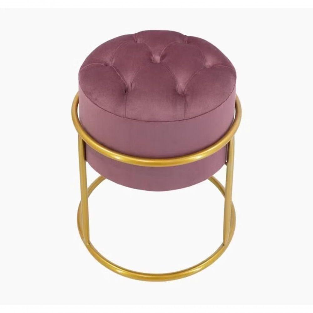 Puff Banqueta Estofado Decorativo Base De Ferro Capitonê Suede Rosê Do Lar Móveis E Decoração - 1