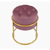 Puff Banqueta Estofado Decorativo Base De Ferro Capitonê Suede Rosê Do Lar Móveis E Decoração - 1