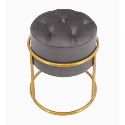 Puff Banqueta Estofado Decorativo Base De Ferro Capitonê Suede Grafite Do Lar Móveis E Decoração