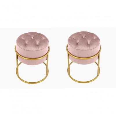 Kit 2 Puff Banqueta Estofado Decorativo Base De Ferro Capitonê Suede Rosa Do Lar Móveis E Decoração