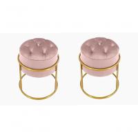 Kit 2 Puff Banqueta Estofado Decorativo Base De Ferro Capitonê Suede Rosa Do Lar Móveis E Decoração - 1