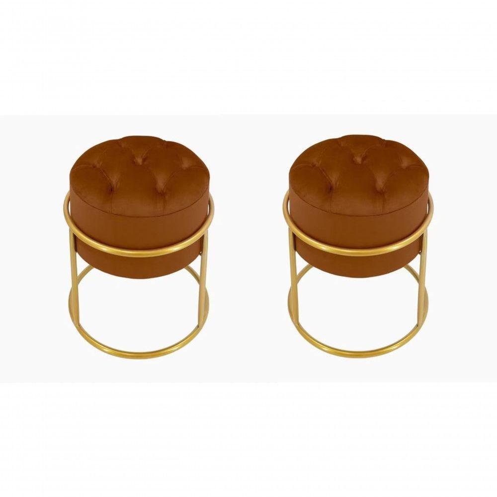 Kit 2 Puff Banqueta Estofado Decorativo Base De Ferro Capitonê Suede Terra Cota Do Lar Móveis E Decoração - 1