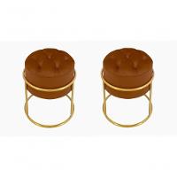 Kit 2 Puff Banqueta Estofado Decorativo Base De Ferro Capitonê Suede Terra Cota Do Lar Móveis E Decoração - 1