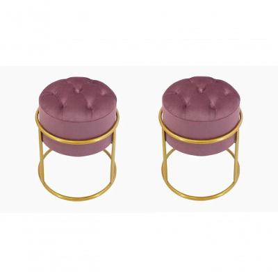 Kit 2 Puff Banqueta Estofado Decorativo Base De Ferro Capitonê Suede Rosê Do Lar Móveis E Decoração