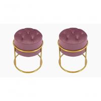 Kit 2 Puff Banqueta Estofado Decorativo Base De Ferro Capitonê Suede Rosê Do Lar Móveis E Decoração - 1