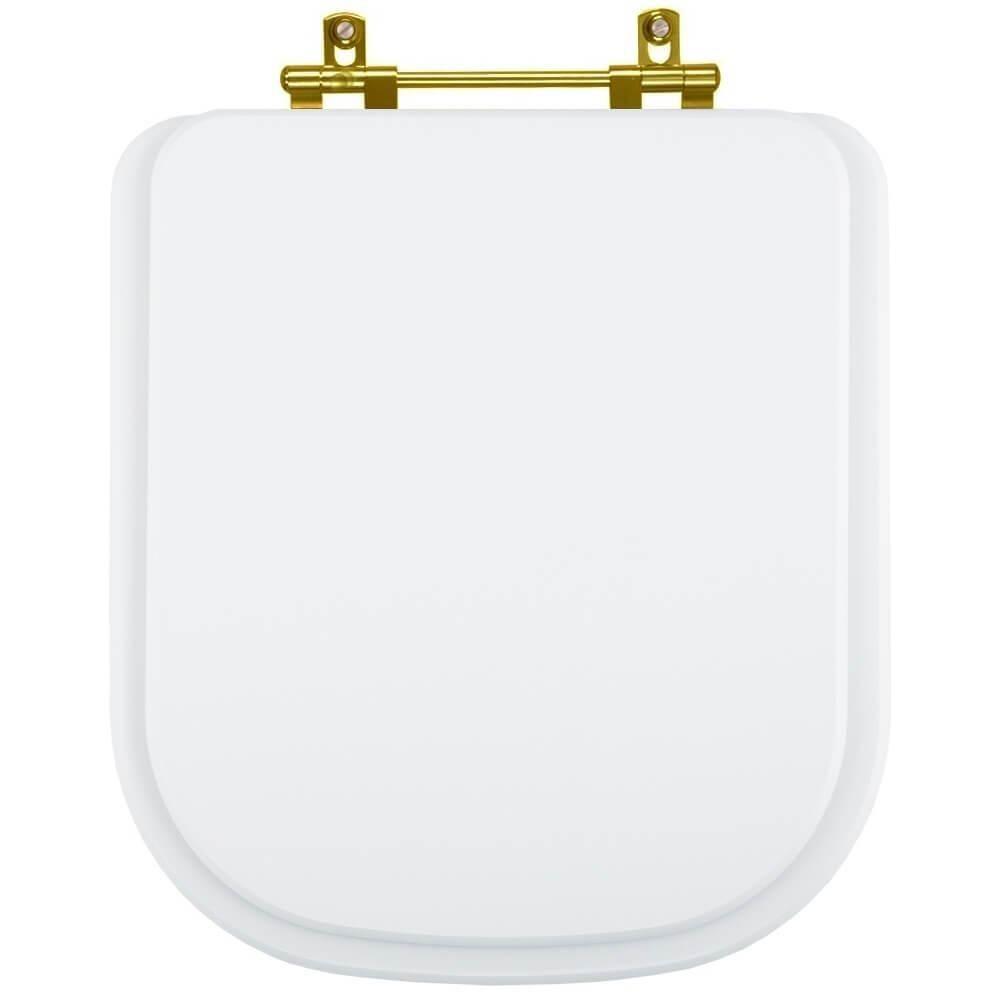 Assento Sanitário Poliester Quadra Branco Ferragem Dourada Para Vaso Deca - 1