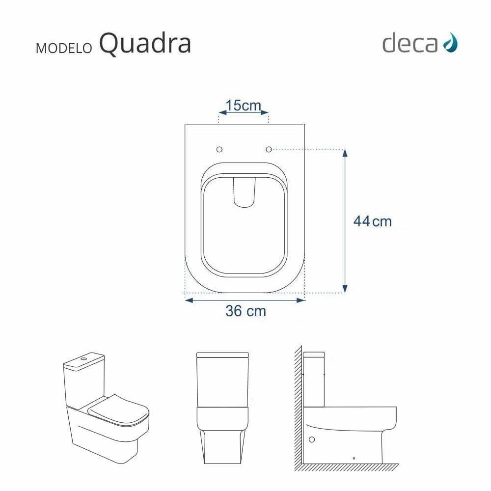 Assento Sanitário Poliester Quadra Branco Ferragem Dourada Para Vaso Deca - 2