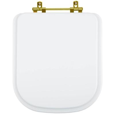 Assento Sanitário Poliester Quadra Branco Ferragem Dourada Para Vaso Deca