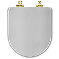 Assento Sanitário Com Amortecedor Carrara Cinza Real Para Vaso Deca Com Ferragem Dourada - 1