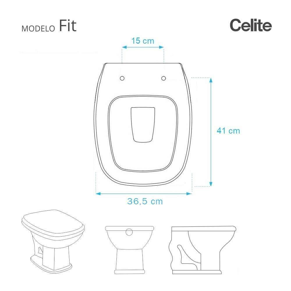 Assento Sanitário Com Amortecedor Fit Pergamon Para Vaso Celite Com Ferragem Dourada - 5