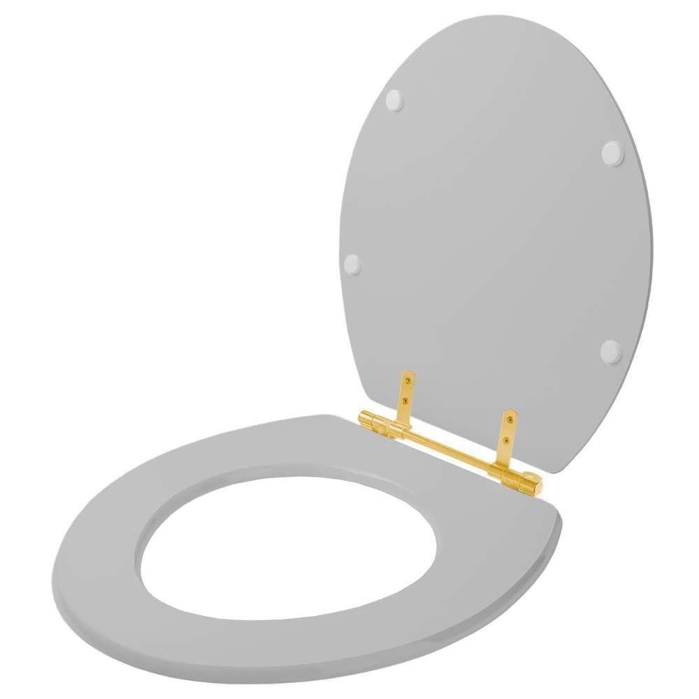 Assento Sanitario Laqueado Convencional Oval Cinza Real Com Ferragem Dourada Para Vaso Deca - 4