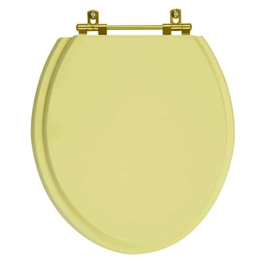 Assento Sanitario Poliéster Convencional Oval Bege Saara Para Vaso Deca Com Ferragem Dourada - 1