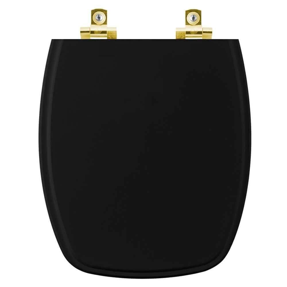 Assento Sanitário Com Fechamento Lento Stylus Preto Para Vaso Celite Com Ferragem Dourada - 1