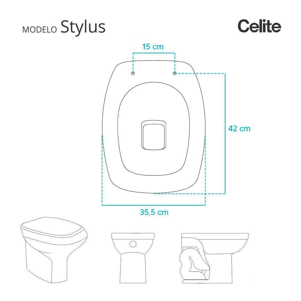 Assento Sanitário Com Fechamento Lento Stylus Preto Para Vaso Celite Com Ferragem Dourada - 5