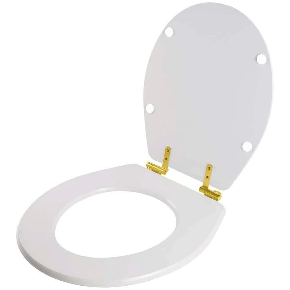 Assento Sanitário Com Fechamento Lento Ravena Cinza Real Para Vaso Deca Com Ferragem Dourada - 6