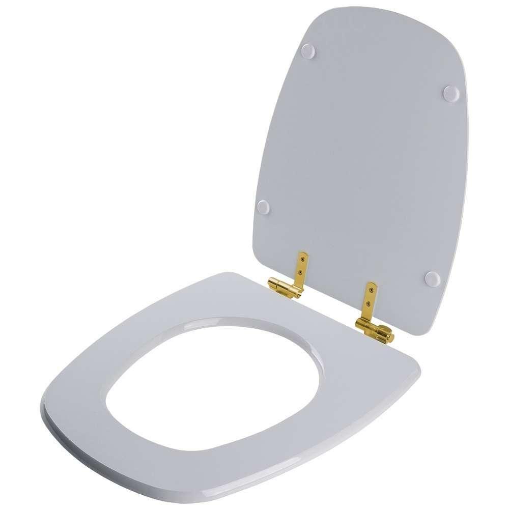 Assento Sanitário Com Fechamento Lento Monte Carlo Cinza Real Para Vaso Deca Com Ferragem Dourada - 6