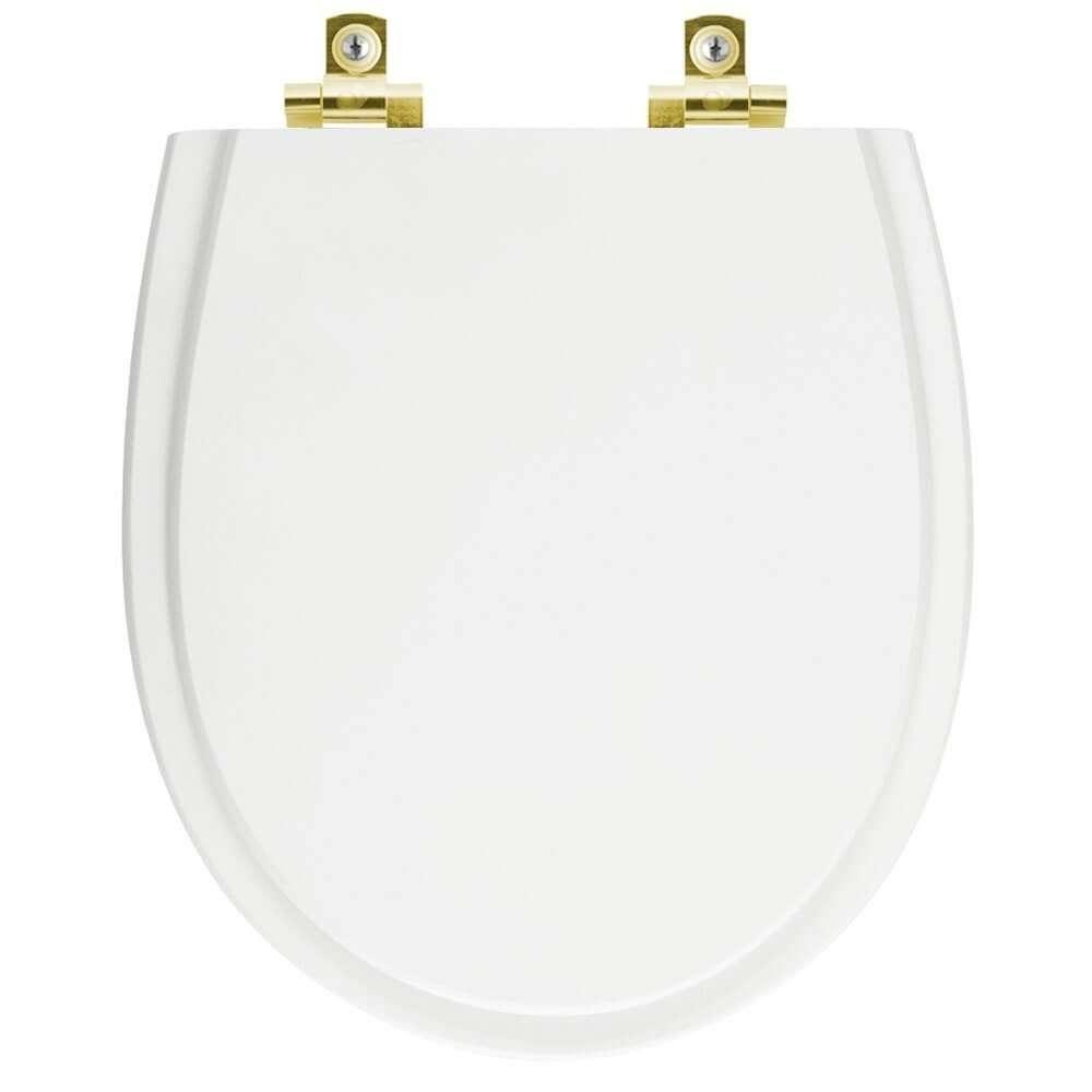 Assento Sanitário Soft Close Polo Branco Para Vaso Hervy Com Ferragem Dourada - 1