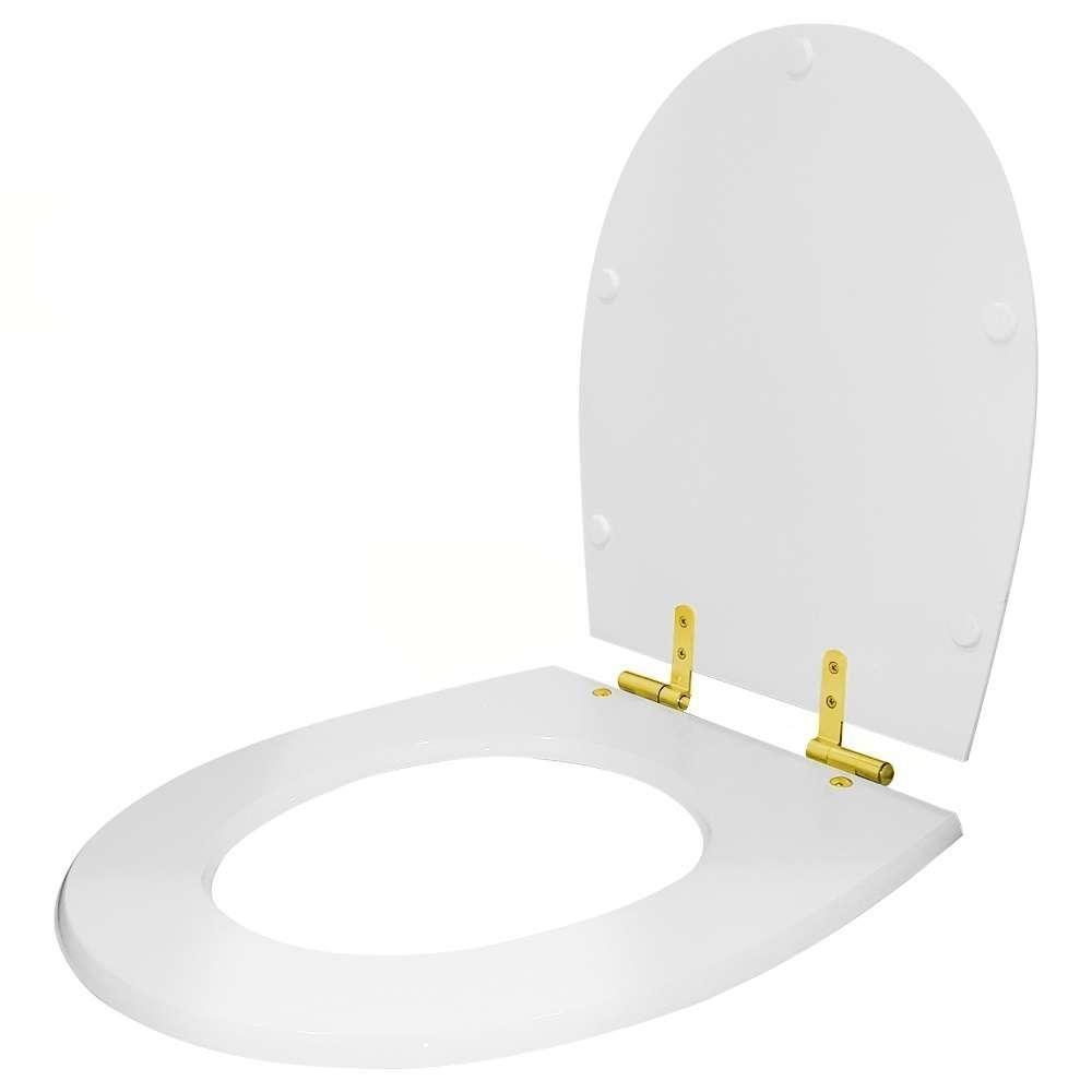 Assento Sanitário Soft Close Polo Branco Para Vaso Hervy Com Ferragem Dourada - 6