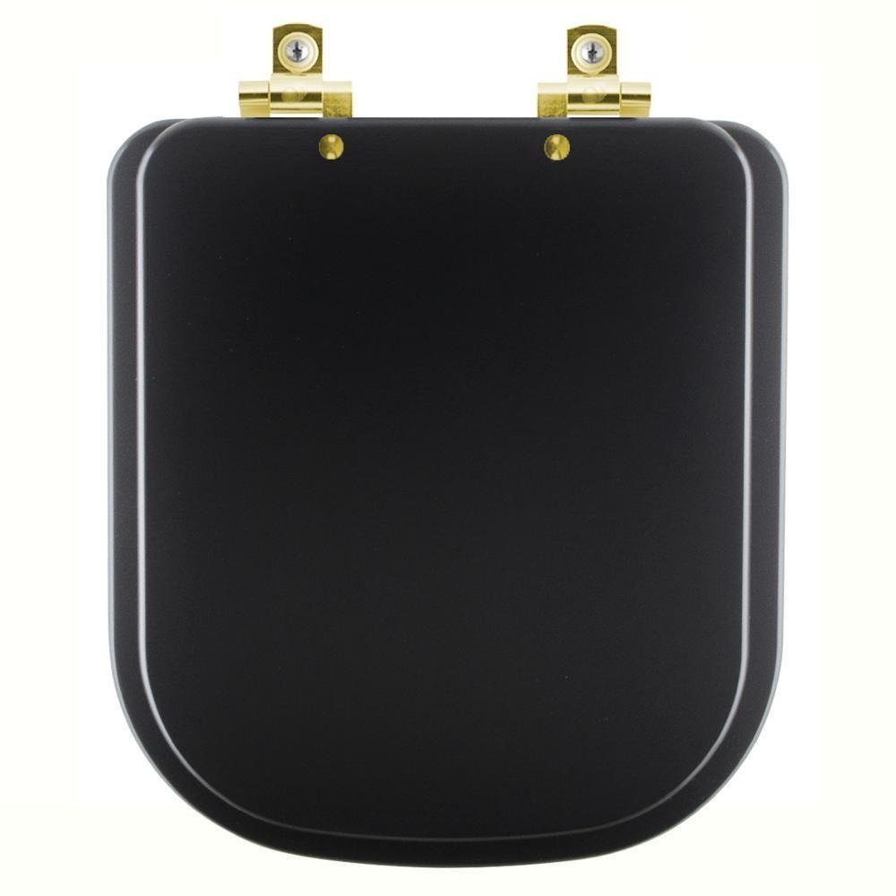 Assento Sanitário Soft Close Piano Preto Fosco Para Vaso Deca Com Ferragem Dourada - 1
