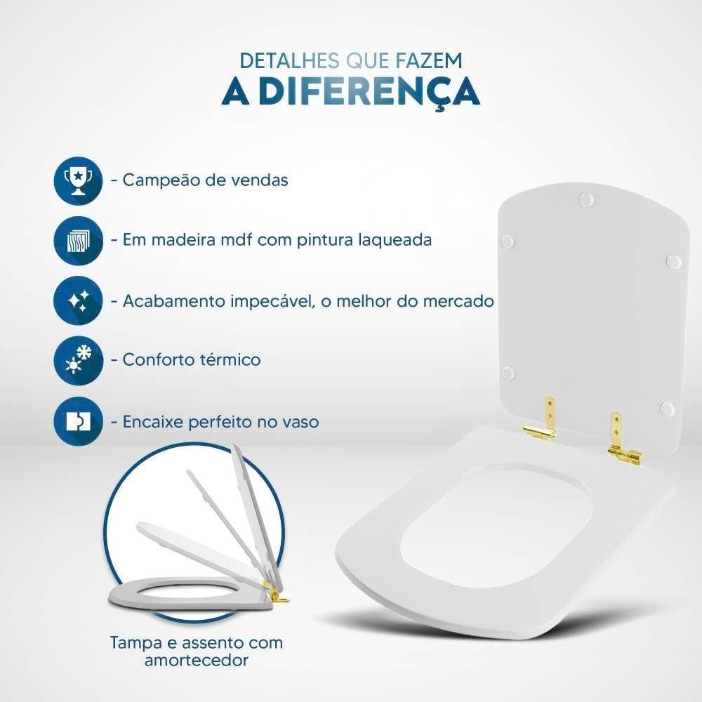 Assento Sanitário Soft Close Lirio Branco Para Vaso Fiori Com Ferragem Dourada - 3