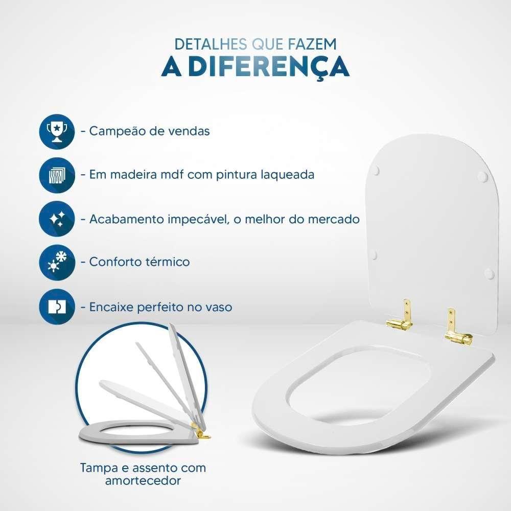 Assento Sanitário Soft Close Flox Branco Para Vaso Fiori Com Ferragem Dourada - 3